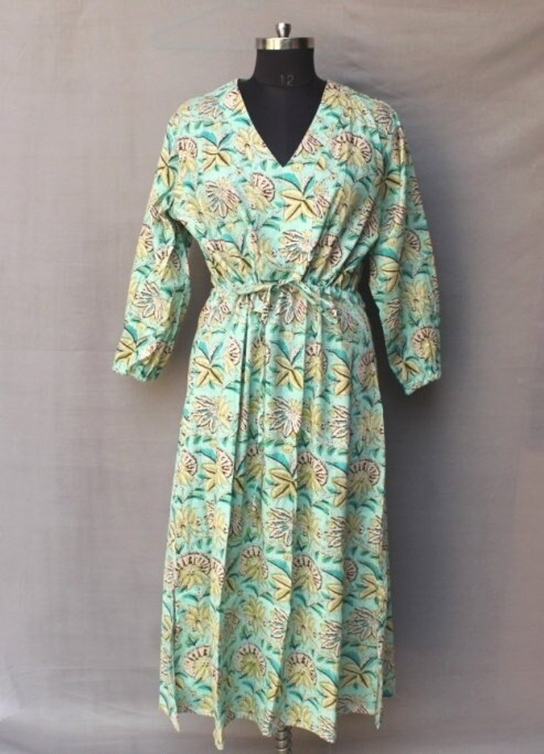 Hand Block Printed Wrap Dress Floral Block Print Dress Summer Dress
