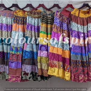 Free Size Patchwork Skirt Multi-layer Skirt Elastic Long Skirt Funky Style Wear Bohemian Shirts Women's Warp Skirt