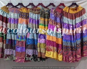 Free Size Patchwork Skirt Multi-layer Skirt Elastic Long Skirt Funky Style Wear Bohemian Shirts Women's Warp Skirt