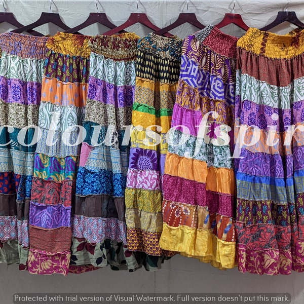 Free Size Patchwork Skirt Multi-layer Skirt Elastic Long Skirt Funky Style Wear Bohemian Shirts Women's Warp Skirt