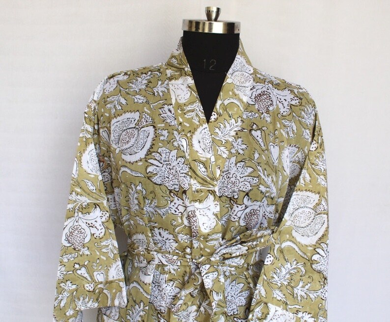 Cotton Kimono Indian Robes Women Wear Body Crossover Bridesmaid Dressing Gown Hand Patch Work Block Print Cotton Bathrobe Dressing Gown
