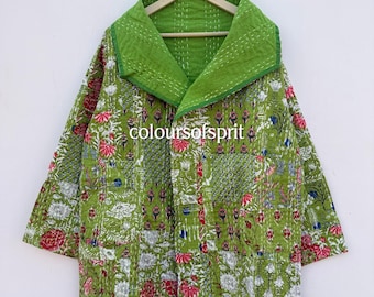 Kurtka Suzani Kantha z kwiatowym wzorem | Haftowany płaszcz z bawełny w stylu boho | Prezent dla niej