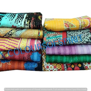 Kantha Squres, 50 Vintage Cotton Fabric Patches, 6.5-Inch Quilting Supply