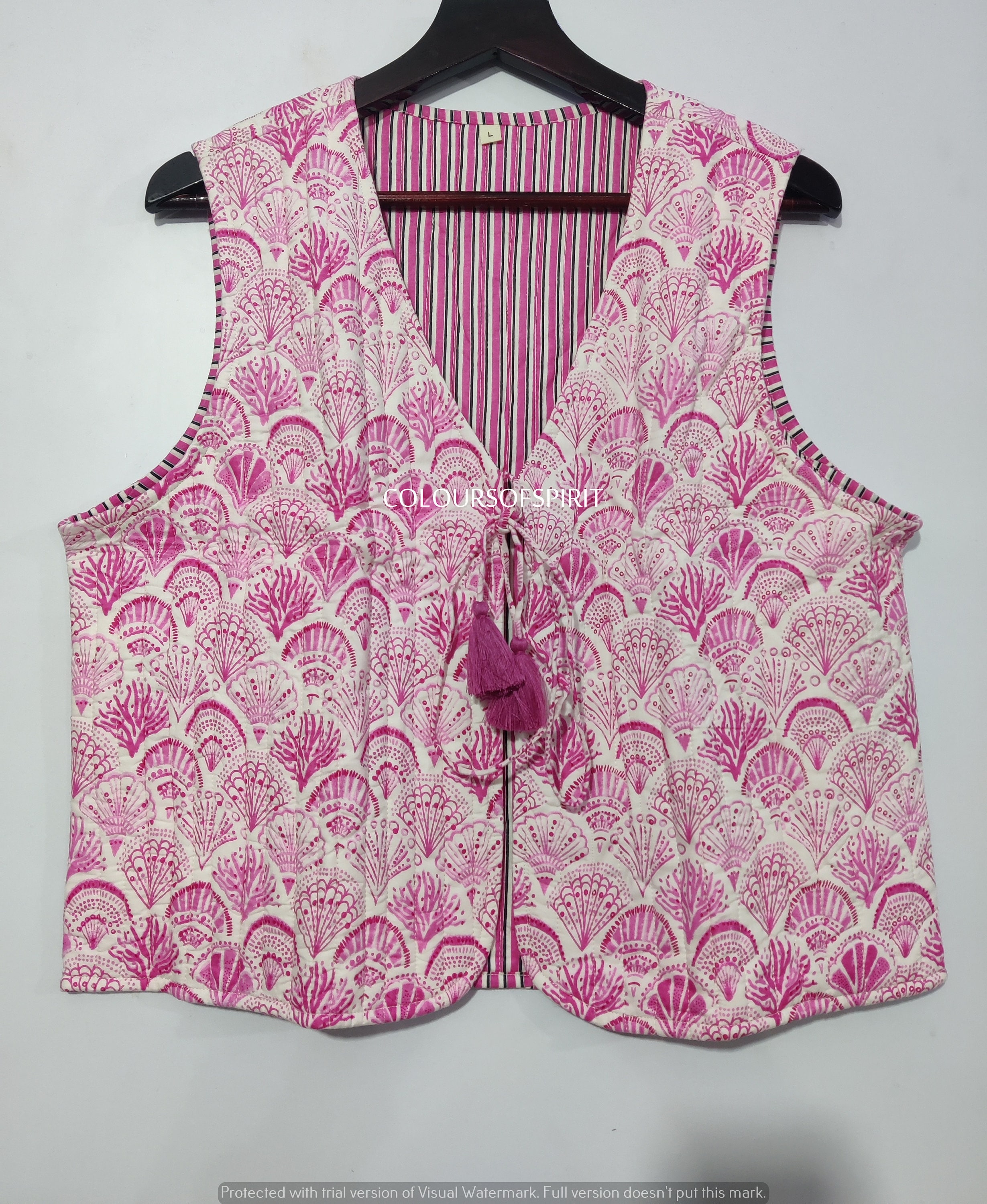 Block Print Cotton Vest, Floral Quilted Jacket, Boho Hippie Style