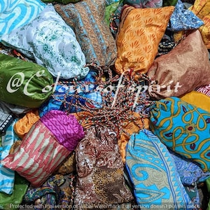 Recycled Sari Pouch, Colorful Drawstring Bags Made from Upcycled Fabric