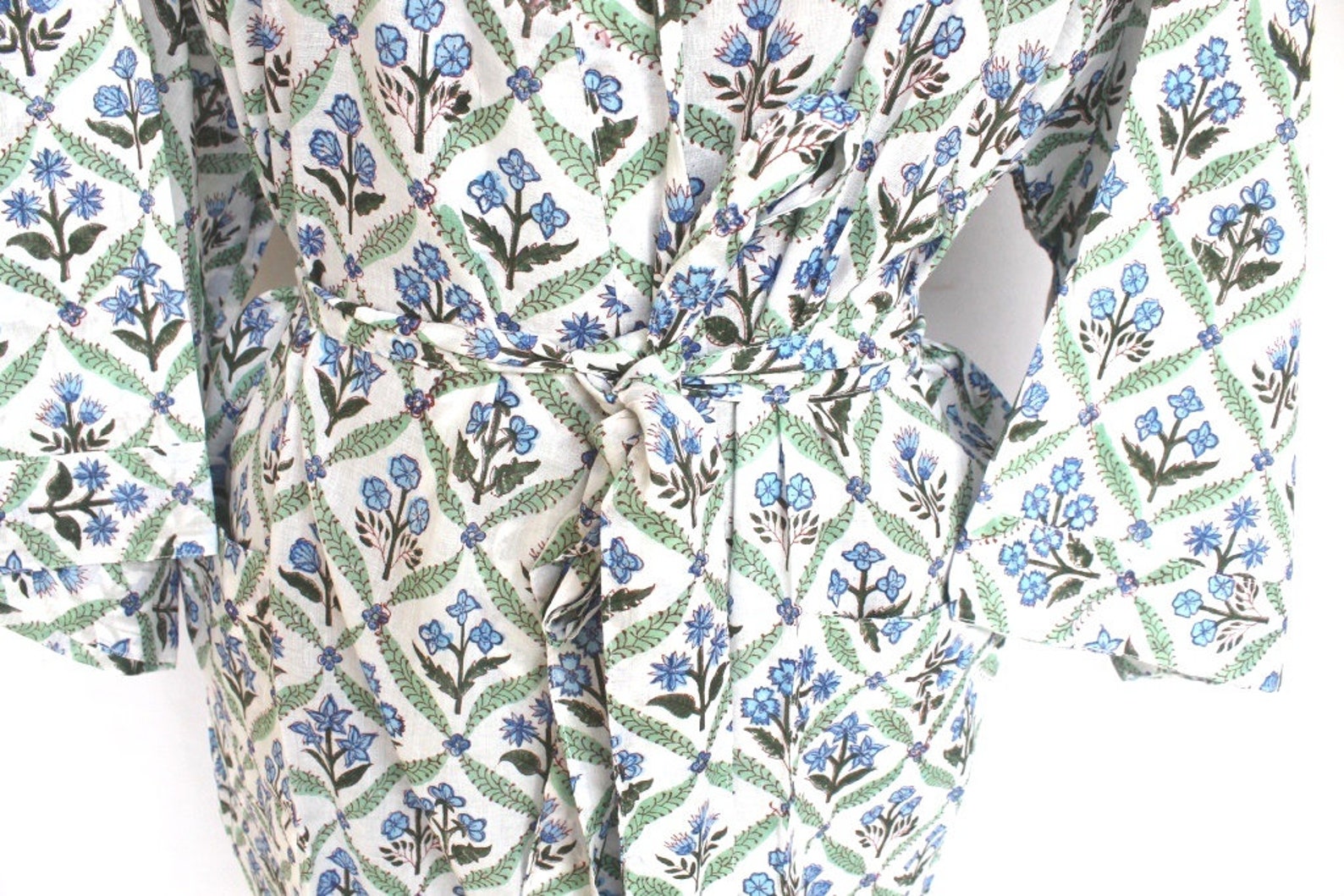 Bridal Cotton Robe Block Print Fabric Kimono Bathrobe Etsy