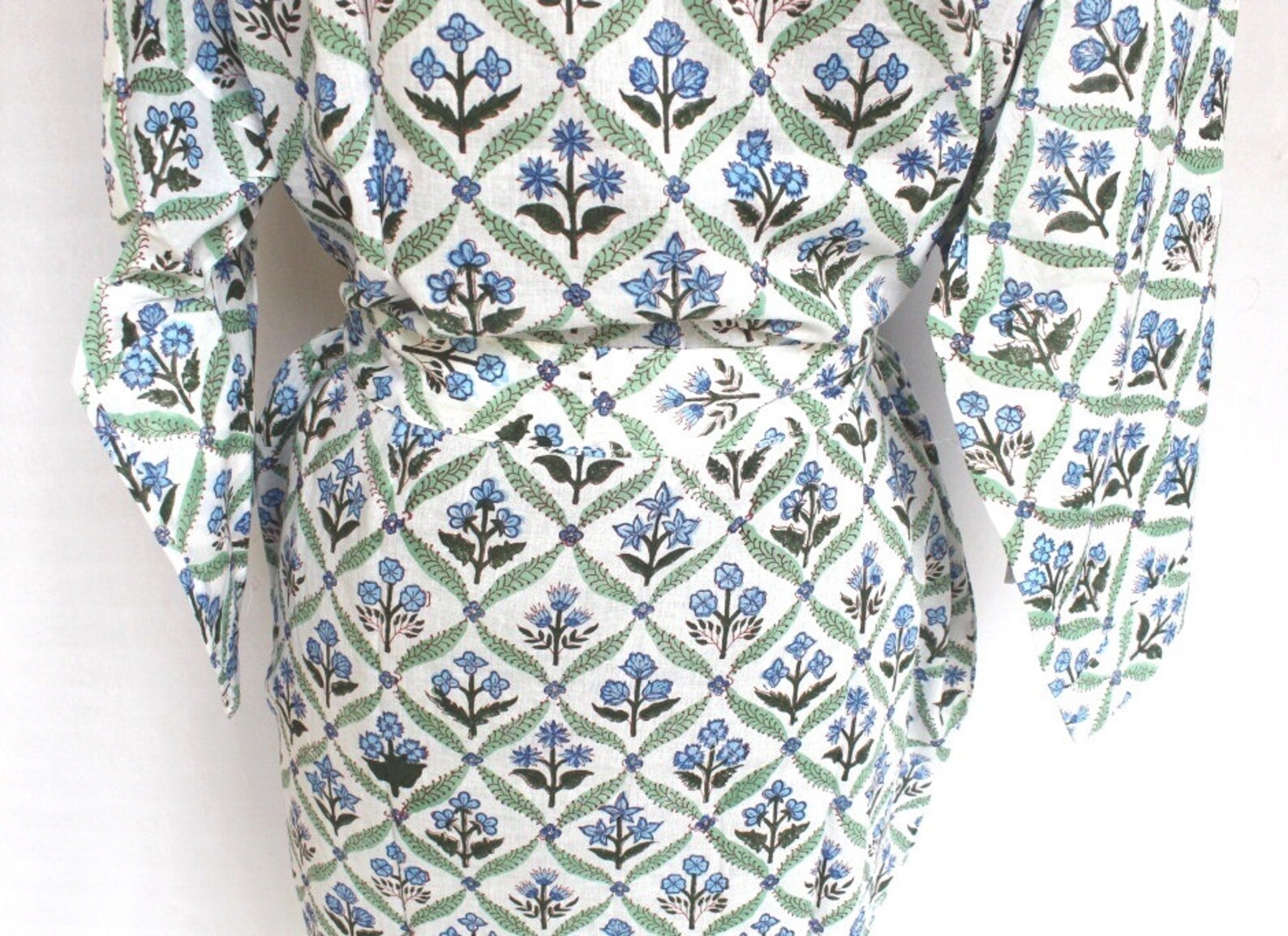 Bridal Cotton Robe Block Print Fabric Kimono Bathrobe Etsy