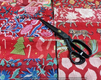 Indian hand block printed patch - scrap bundle - fabric scraps cotton - fabric remnants - flower fabric scrap - cotton patches - fat quarter