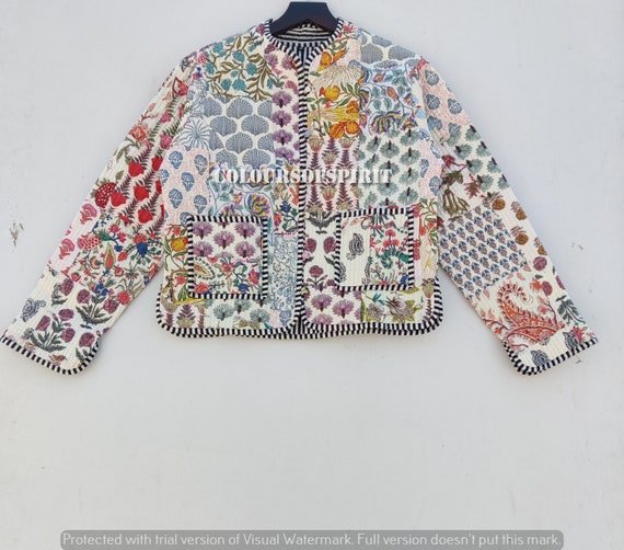 Patchwork Quilted Jackets Cotton Floral Bohemian Style Fall Winter Jacket Coat Streetwear Boho Quilted Reversible Jacket for Women # 27124