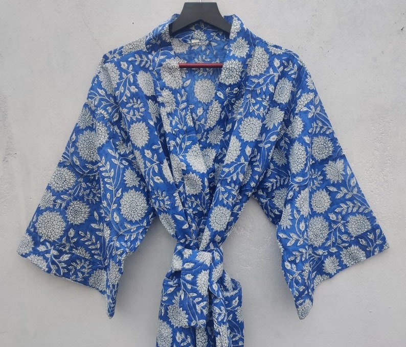Indian Block Print Kimono Robe 100/% Cotton Kimono Handmade Cotton Robe Beach Cover up Bath Night Gown Lightweight Kimono Maternity Robe