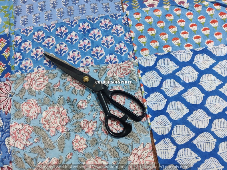 Indian hand block printed patch scrap bundle fabric scraps cotton fabric remnants flower fabric scrap cotton patches fat quarter image 4