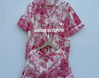 Cotton Block Print Pajama Set, Women's Short Sleepwear