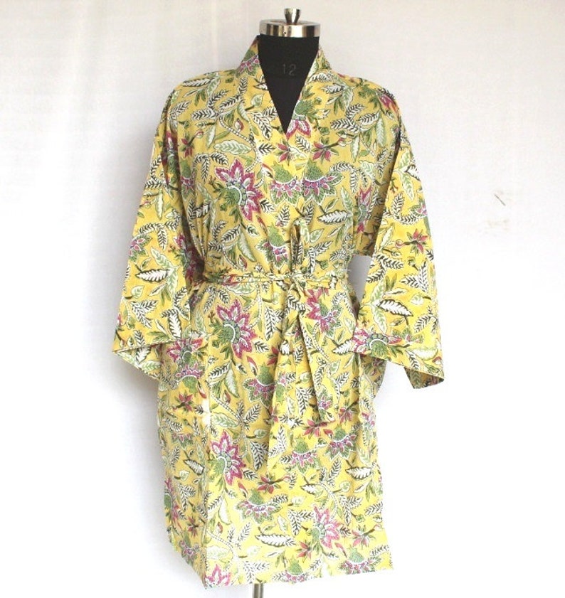 Dressing Gown Women Wear Body Crossover Cotton Kimono Indian Robes Hand Patch Work Block Print Cotton Bathrobe Bridesmaid Dressing Gown