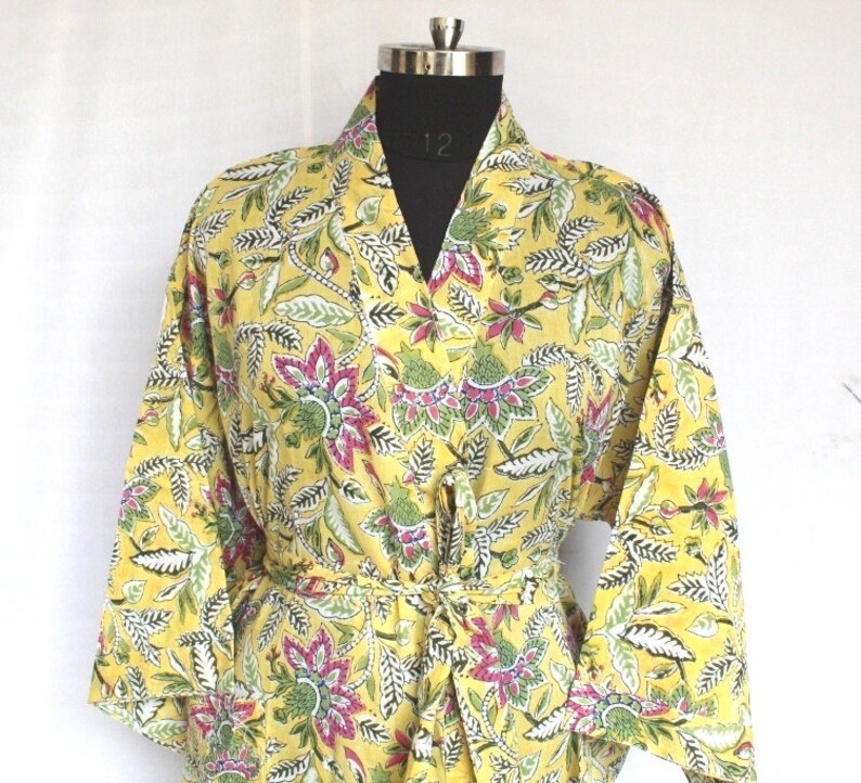 Dressing Gown Women Wear Body Crossover Cotton Kimono Indian Robes Hand Patch Work Block Print Cotton Bathrobe Bridesmaid Dressing Gown
