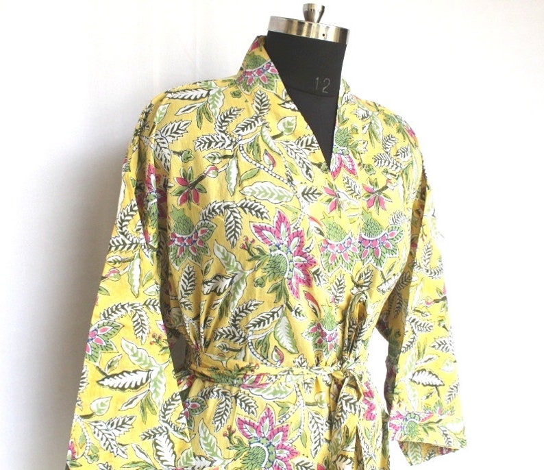 Dressing Gown Women Wear Body Crossover Cotton Kimono Indian Robes Hand Patch Work Block Print Cotton Bathrobe Bridesmaid Dressing Gown