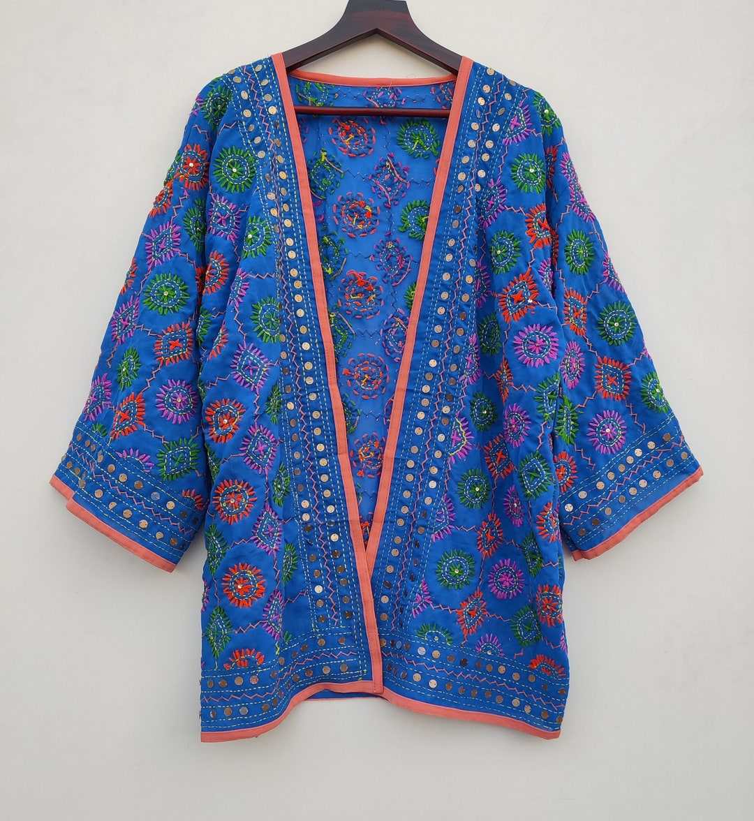 Bohemian Short Fulkari Kimono Hand Embroidery Phulakari Jacket Thread ...