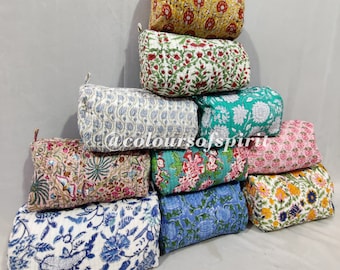 20 Pcs Block Printed Large Toiletry Bag, Waterproof Wash Bag, Makeup Bag, Cosmetic Bag, Travel Bag with Pockets, Jumbo Wash Bag Assorted