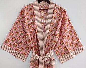 Night Wear Suit, Swim Wear, Dressing Gown Bath Robe, Cotton Kimono, Indian Hand block print, Cotton Bath Robe, Bridal kimono #41