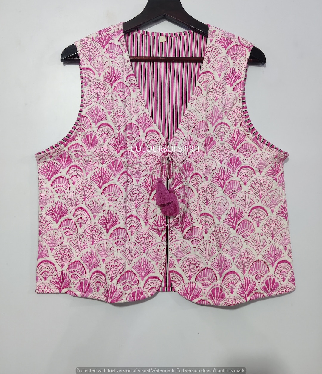 Block Print Cotton Vest, Floral Quilted Jacket, Boho Hippie Style