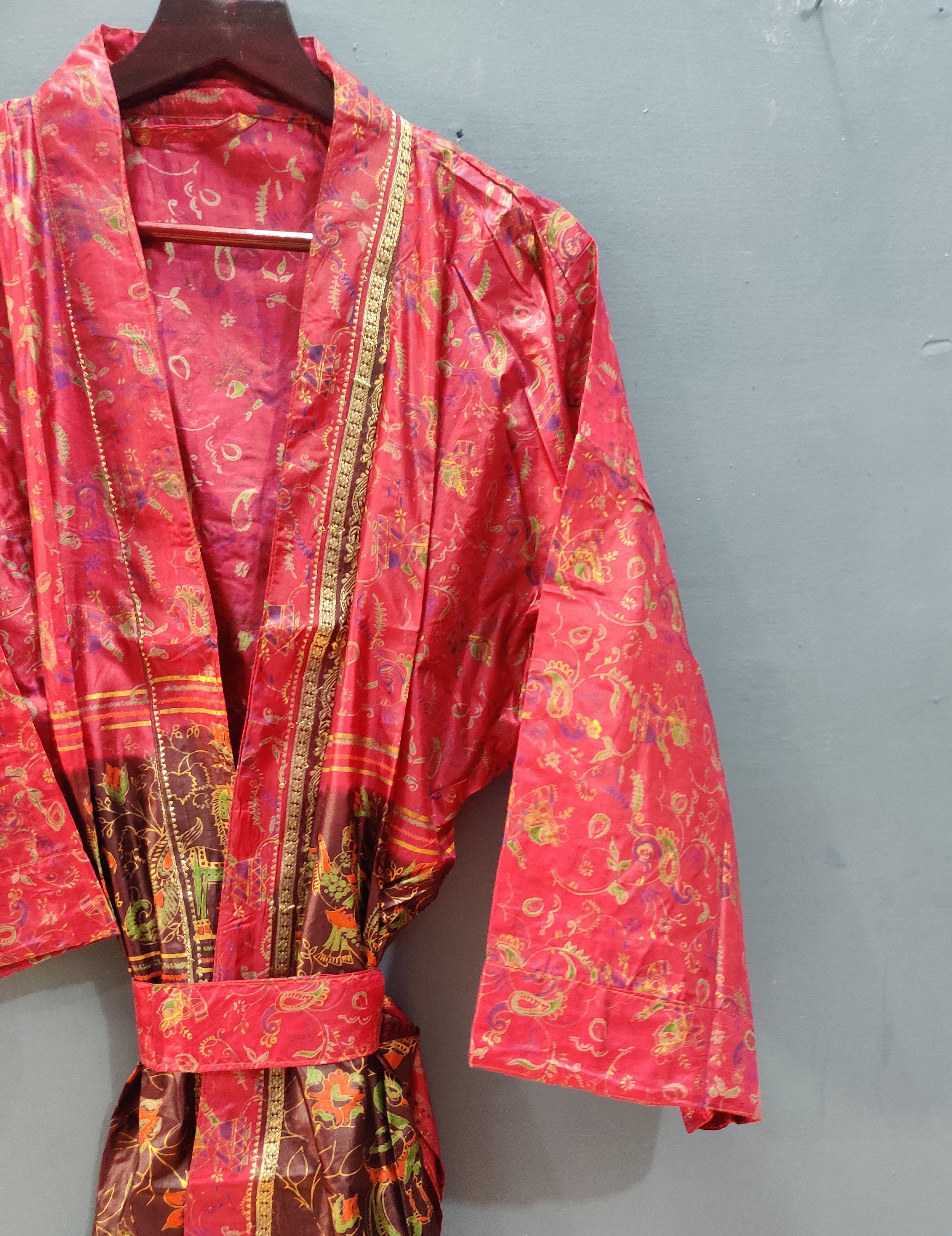 EXPRESS DELIVERY-Vintage Silk Sari Kimono Robe Vintage Robe | Etsy