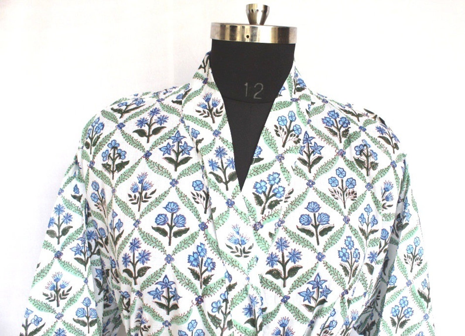 Bridal Cotton Robe Block Print Fabric Kimono Bathrobe Etsy