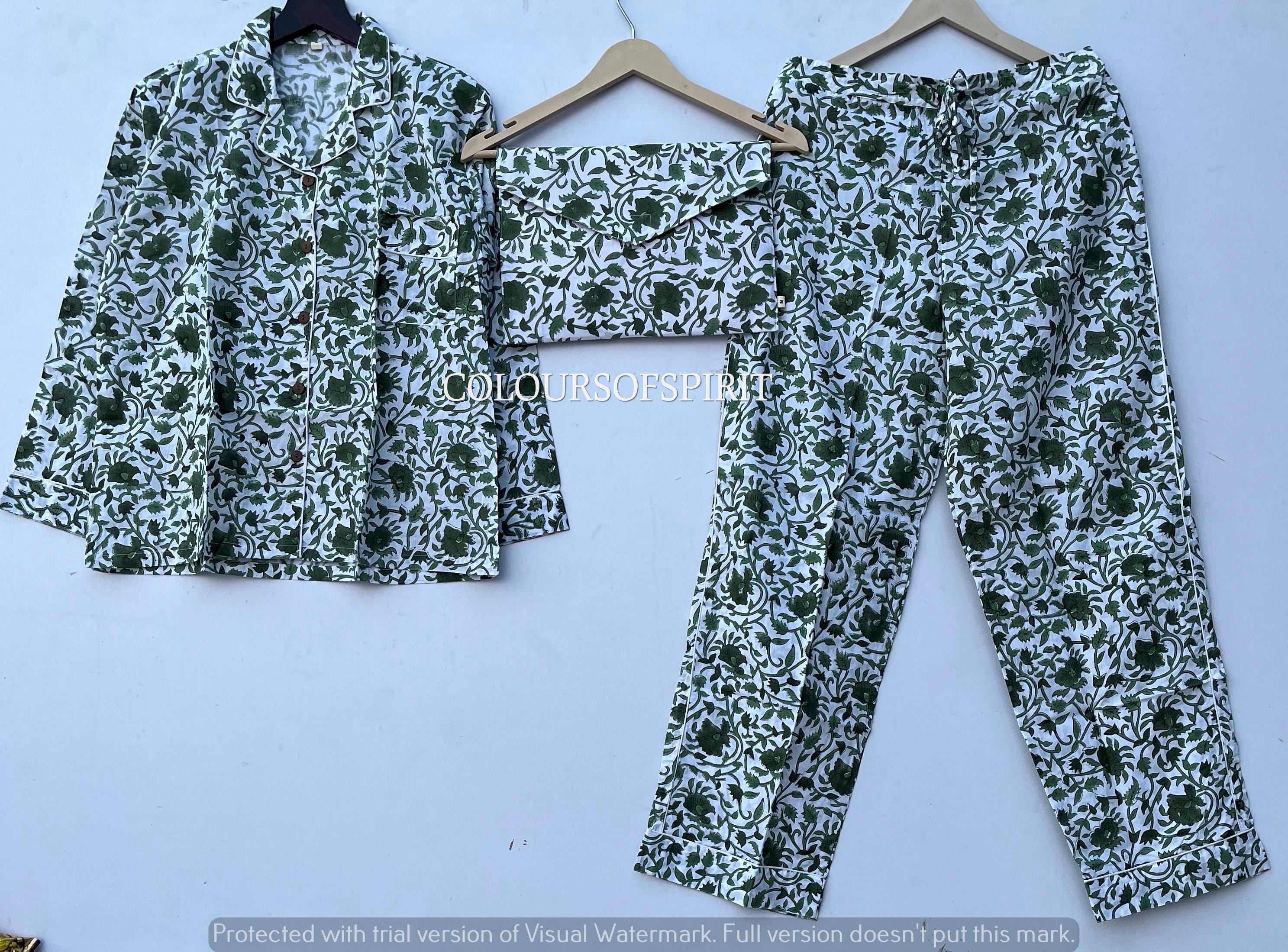 Indian PJ Set, 100% Cotton Block Print Pajama Set, Night Wear, Bridesmaid Pajama Set, Women's Pajamas Set, Cotton Pants And Shirt