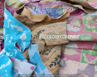 Vintage Kantha Fabric Scraps, 100% Cotton Pieces by the Pound