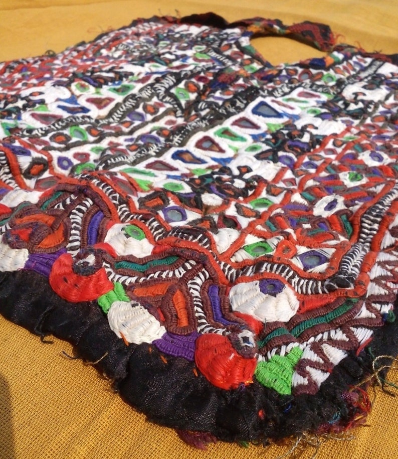 Banjara front dressing neck yoke Mirror work and embroidery patch. Indian vintage banjara neck yoke Thread with embroidery work