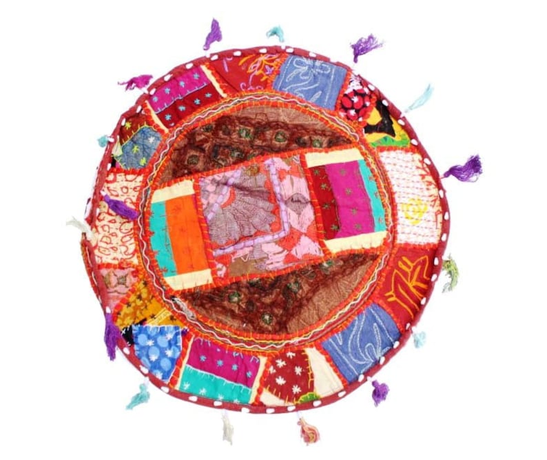 Indian Banjara Pouf Ottoman Pouf Fabric Stool Embroidery Pouf Cover Only Banjara Foot Stool Bean Bag Cover Cotton Contemporary Pouf GP#26