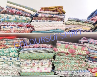 Assorted Lot Pure Cotton Hand Block print Fabrics Cotton Pieces Leftover Fabric By Yard