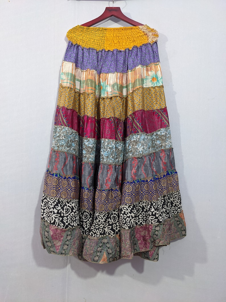 Free Size Patchwork Skirt Multi-layer Skirt Elastic Long Skirt Funky Style Wear Bohemian Shirts Women's Warp Skirt image 7