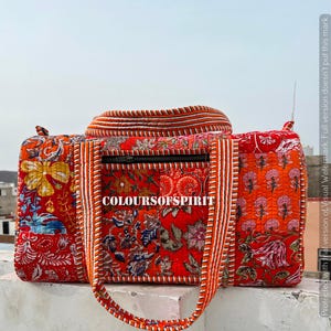 Große Baumwoll-Patches Duffle Taschen Blockprint Quilted Stoff Wochenendtaschen Für Frauen Weihnachtsgeschenke Handgemachte Bunte Reisetaschen