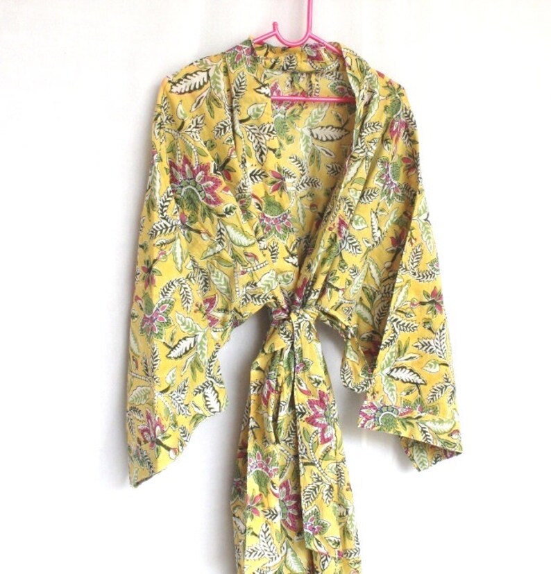Dressing Gown Women Wear Body Crossover Cotton Kimono Indian Robes Hand Patch Work Block Print Cotton Bathrobe Bridesmaid Dressing Gown