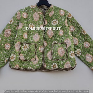 Cotton Women's Quilted Jacket Block Printed Boho Style Quilted Handmade Jackets, Coat Holidays Gifts Button Closer Jacket for Women Gifts
