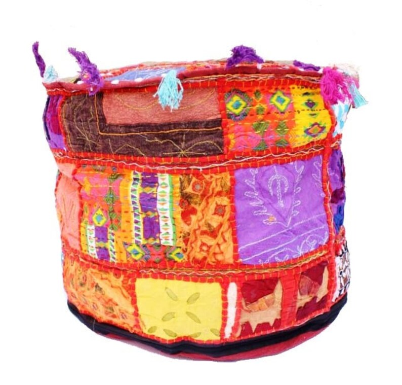 Indian Banjara Pouf Ottoman Pouf Fabric Stool Embroidery Pouf Cover Only Banjara Foot Stool Bean Bag Cover Cotton Contemporary Pouf GP#26