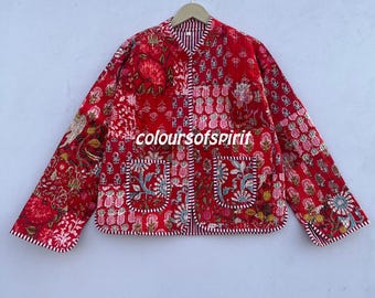 Handmade Cotton Quilted Jacket: Floral Patchwork, Bohemian Style
