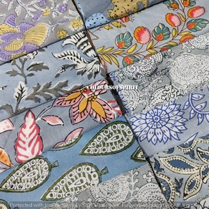 ritagli di tessuto stampati a mano con blocchi indiani - fascio di ritagli - ritagli di tessuto di cotone - resti di tessuto - ritagli di tessuto a fiori - toppe di cotone - quarto di tessuto grasso