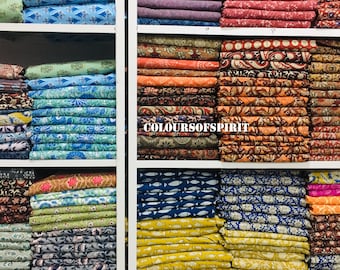 Hand Block Print Cotton Fabric Scraps, Remnants Bundle
