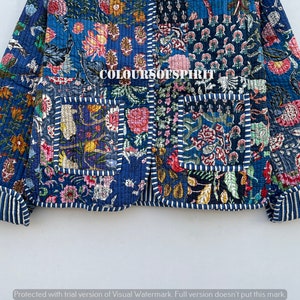 Women's Patchwork Jacket Colorful Printed Outerwear Patchwork Fashion Retro Quilted Floral Print Free Shipping Blue Cotton Jackets zdjęcie 7