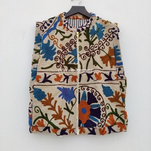 Cotton Suzani Floral vest, Vest Short coat, Boho Jacket Coat, Embroidery coat, Sleeveless Bridesmaid Gift Suzani vest
