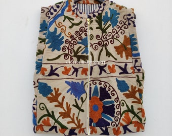 Cotton Suzani Floral vest, Vest Short coat, Boho Jacket Coat, Embroidery coat, Sleeveless Bridesmaid Gift Suzani vest