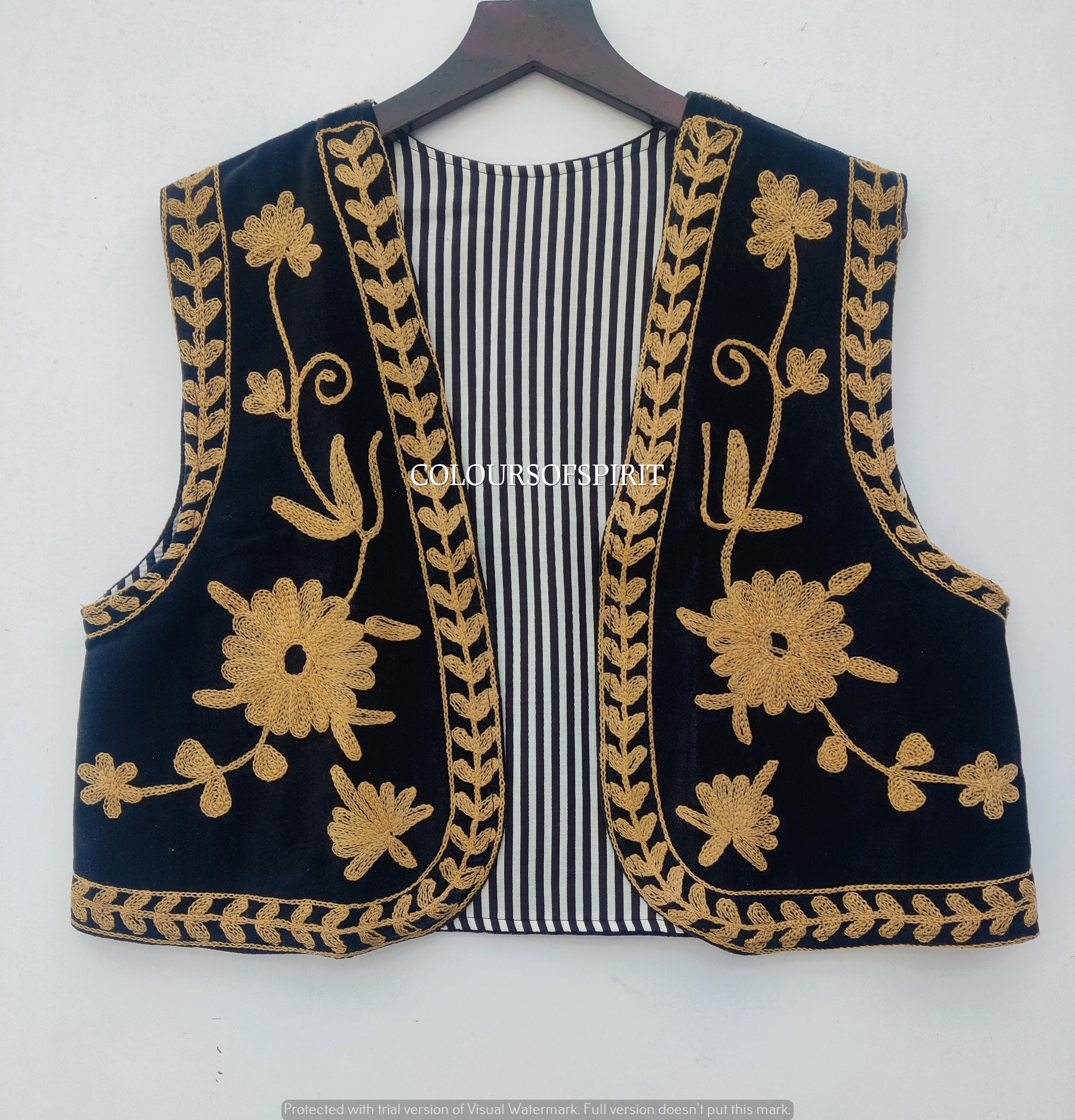 Suzani Velvet vest, Velvet Embroidery vest, Suzani vest, Floral Velvet suzani vest, Boho vest, velvet suzani short jacket, Classical Jacket