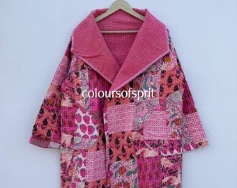 Patchworkowe pikowane kurtki bawełniane w kolorze różowym w stylu boho, jesienno-zimowa kurtka dla kobiet