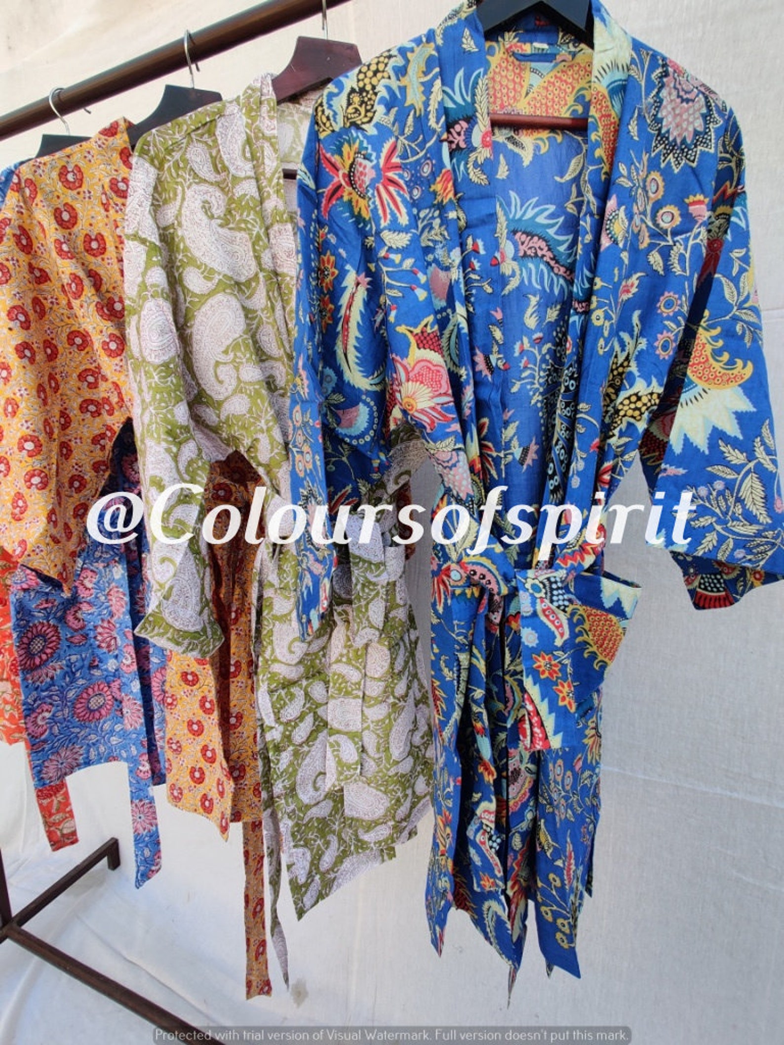 Indian Hand Print Kimono Robe Colorful Kimono Robes Maternity Etsy