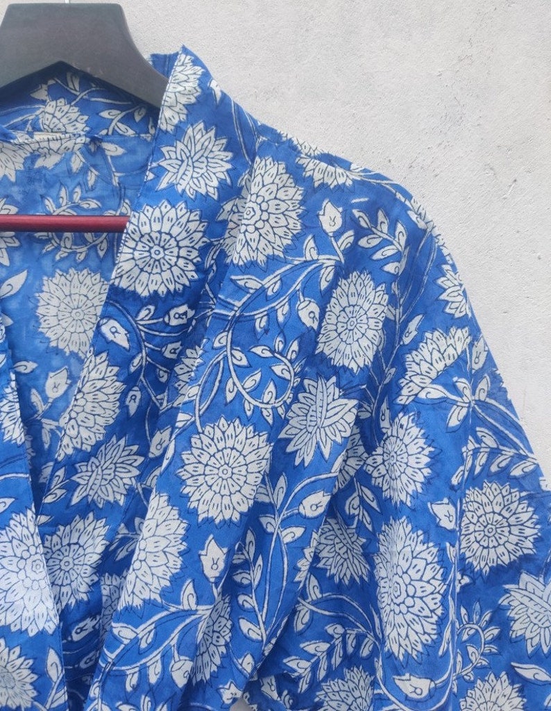 Indian Block Print Kimono Robe 100/% Cotton Kimono Handmade Cotton Robe Beach Cover up Bath Night Gown Lightweight Kimono Maternity Robe