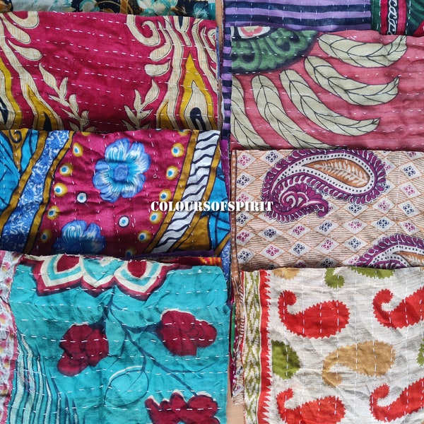 Vintage Kantha Scrap Fabric Material Kantha Fat Quarter Bundle Quilting Fabric Remnants Small Patches Fat Quarters Sewing by Patches