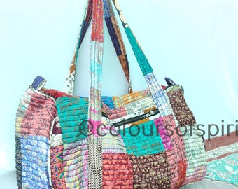 Patchwork Upcycled Sari Fabric Travel Bag Weekend Bag Luggage Bag Yoga Bag Market Bag Shopping Bag