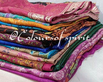 Vintage Silk Sari Fabric Remnants, Quilting Squares (10'' x 10'')