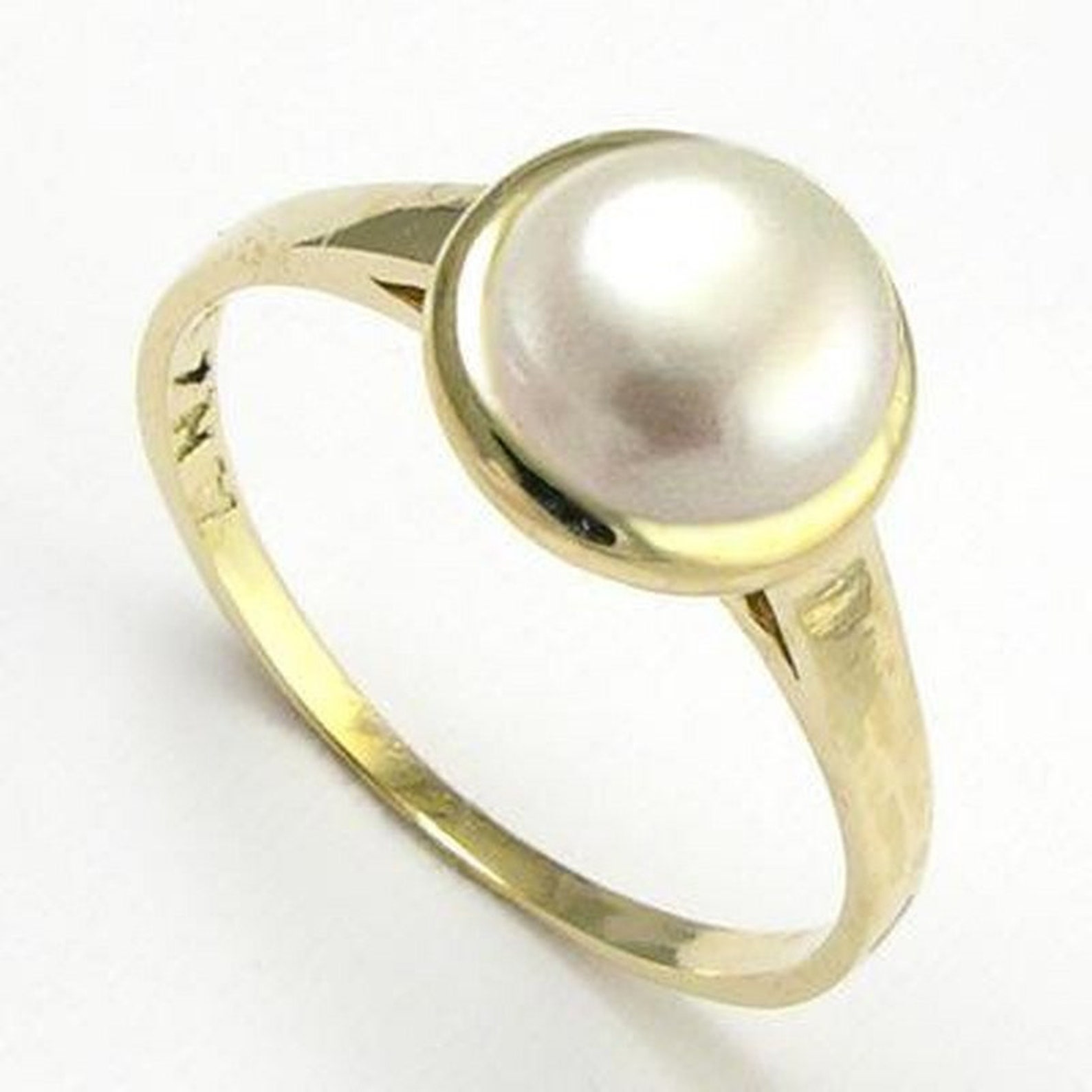 14k Solid Yellow Gold Freshwater Pearl Ring Free Shipping Etsy