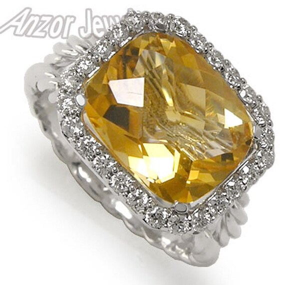 Citrine and Diamond Cocktail Ring in 14K White Gold 14K White Gold Citrine Diamond Cocktail Ring Statement Bold size 7 main image 1